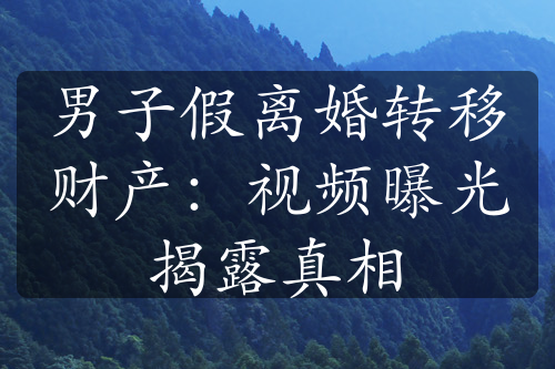 男子假离婚转移财产：视频曝光揭露真相