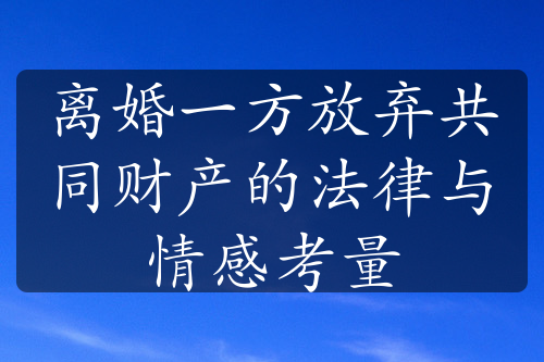 离婚一方放弃共同财产的法律与情感考量