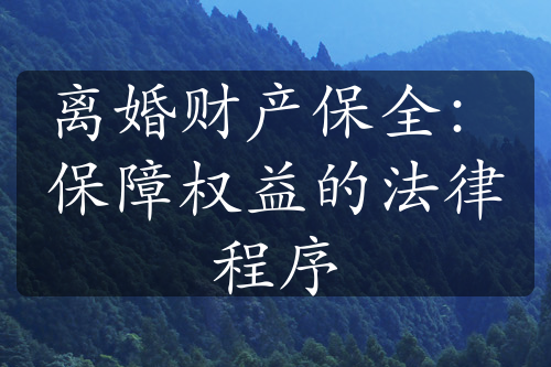 离婚财产保全：保障权益的法律程序