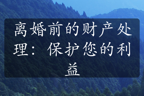 离婚前的财产处理：保护您的利益