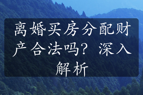 离婚买房分配财产合法吗？深入解析