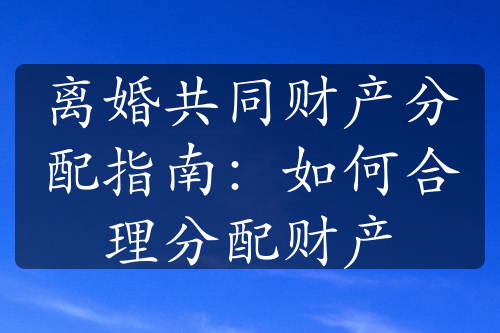 离婚共同财产分配指南：如何合理分配财产