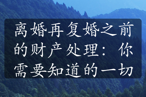 离婚再复婚之前的财产处理：你需要知道的一切