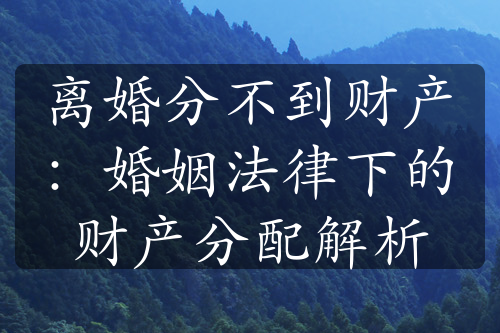 离婚分不到财产：婚姻法律下的财产分配解析