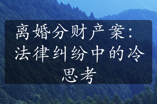 离婚分财产案：法律纠纷中的冷思考