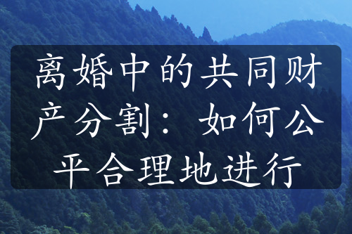 离婚中的共同财产分割：如何公平合理地进行