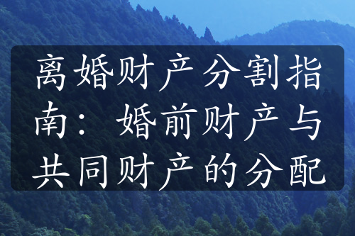 离婚财产分割指南：婚前财产与共同财产的分配