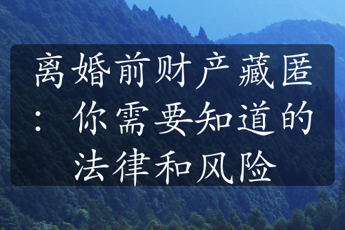 离婚前财产藏匿：你需要知道的法律和风险