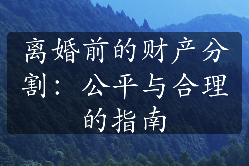 离婚前的财产分割：公平与合理的指南