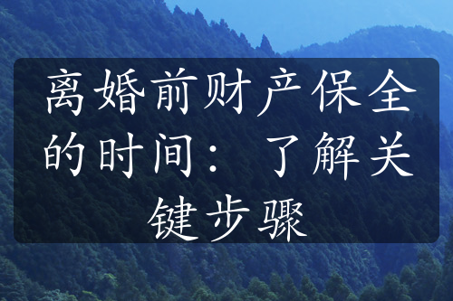 离婚前财产保全的时间：了解关键步骤