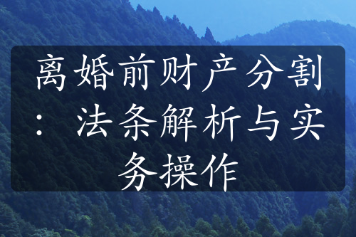 离婚前财产分割：法条解析与实务操作