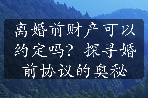 离婚前财产可以约定吗？探寻婚前协议的奥秘