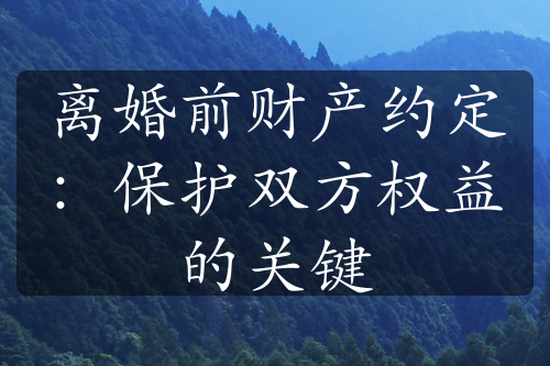 离婚前财产约定：保护双方权益的关键