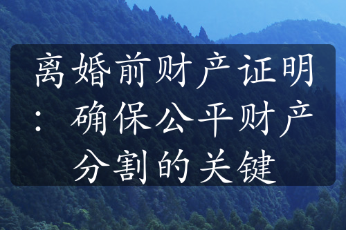 离婚前财产证明：确保公平财产分割的关键