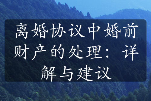 离婚协议中婚前财产的处理：详解与建议