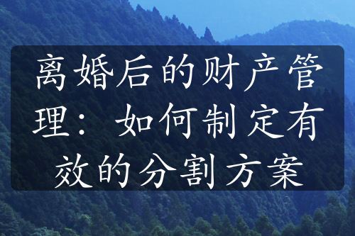 离婚后的财产管理：如何制定有效的分割方案