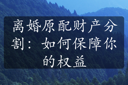 离婚原配财产分割：如何保障你的权益