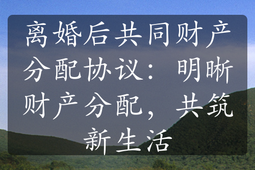 离婚后共同财产分配协议：明晰财产分配，共筑新生活