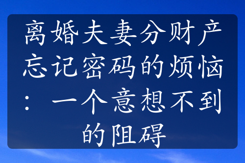 离婚夫妻分财产忘记密码的烦恼：一个意想不到的阻碍