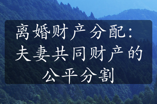 离婚财产分配：夫妻共同财产的公平分割