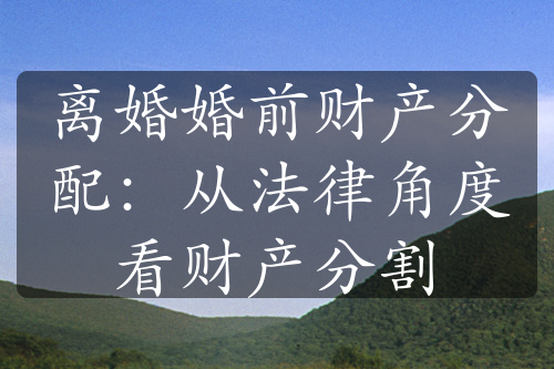 离婚婚前财产分配：从法律角度看财产分割