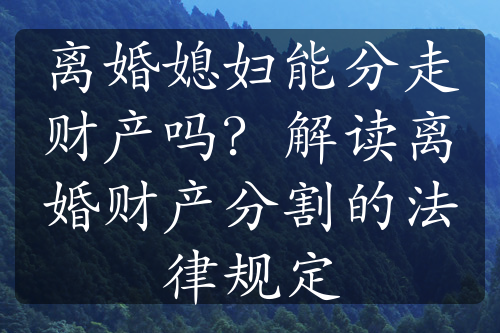 离婚媳妇能分走财产吗？解读离婚财产分割的法律规定