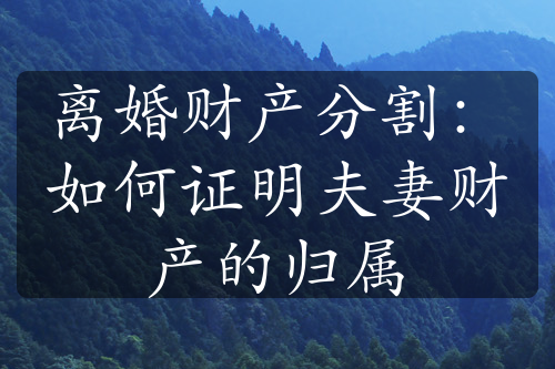 离婚财产分割：如何证明夫妻财产的归属