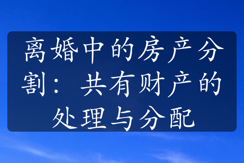 离婚中的房产分割：共有财产的处理与分配