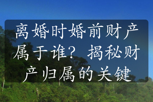 离婚时婚前财产属于谁？揭秘财产归属的关键