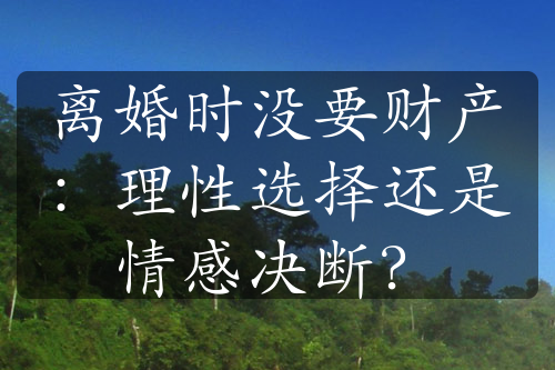 离婚时没要财产：理性选择还是情感决断？