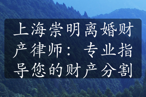 上海崇明离婚财产律师：专业指导您的财产分割