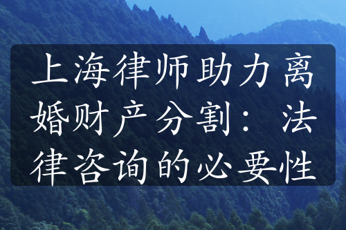 上海律师助力离婚财产分割：法律咨询的必要性