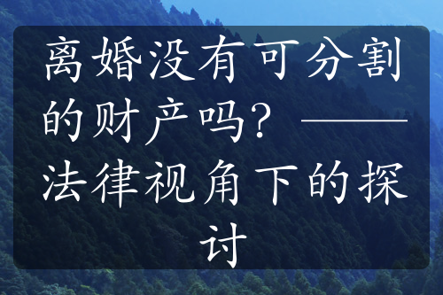 离婚没有可分割的财产吗？——法律视角下的探讨