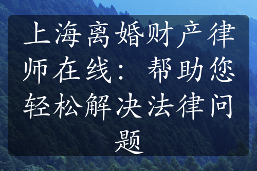 上海离婚财产律师在线：帮助您轻松解决法律问题