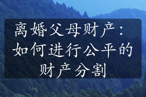 离婚父母财产：如何进行公平的财产分割