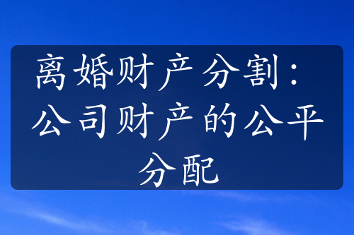 离婚财产分割：公司财产的公平分配