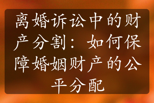 离婚诉讼中的财产分割：如何保障婚姻财产的公平分配