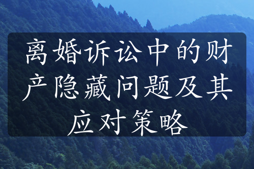 离婚诉讼中的财产隐藏问题及其应对策略