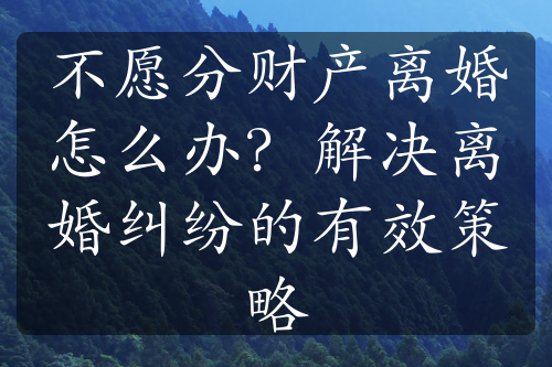 不愿分财产离婚怎么办？解决离婚纠纷的有效策略