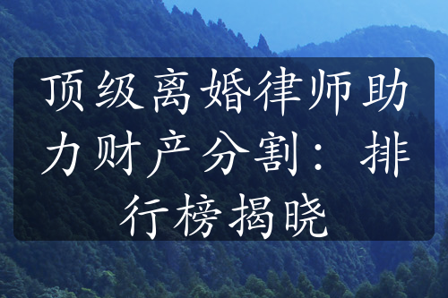 顶级离婚律师助力财产分割：排行榜揭晓