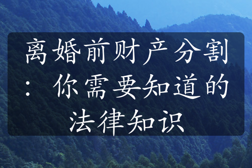 离婚前财产分割：你需要知道的法律知识