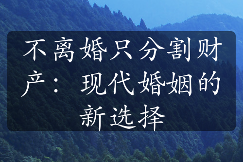 不离婚只分割财产：现代婚姻的新选择