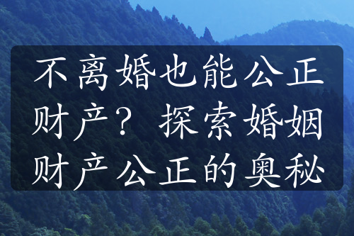 不离婚也能公正财产？探索婚姻财产公正的奥秘