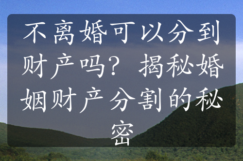 不离婚可以分到财产吗？揭秘婚姻财产分割的秘密