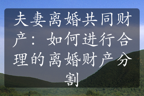 夫妻离婚共同财产：如何进行合理的离婚财产分割