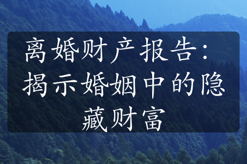 离婚财产报告：揭示婚姻中的隐藏财富