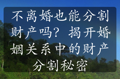 不离婚也能分割财产吗？揭开婚姻关系中的财产分割秘密