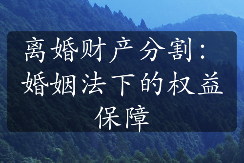 离婚财产分割：婚姻法下的权益保障