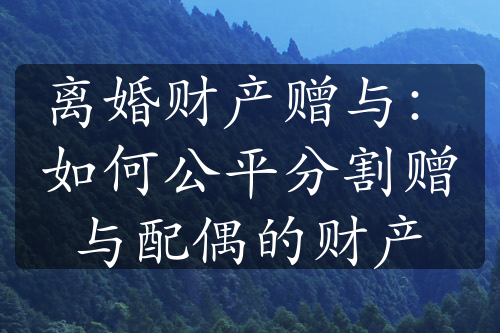 离婚财产赠与：如何公平分割赠与配偶的财产