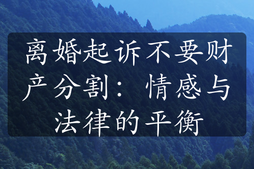 离婚起诉不要财产分割：情感与法律的平衡